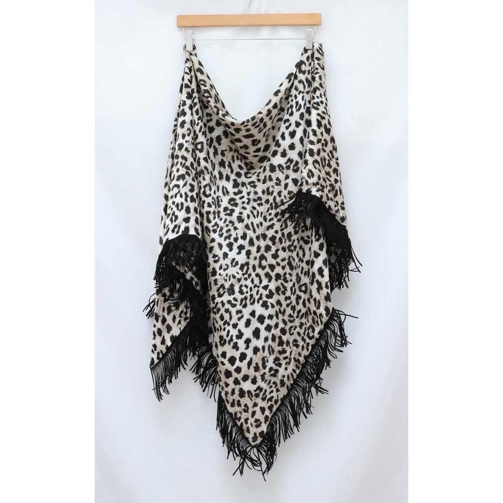 Codello triangle animal leopard print scarf faux leather fringe cheetah boho new